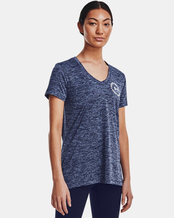 Women's UA Tech™ Twist Crest Short Sleeve, Blue, pdpMainDesktop image number 0